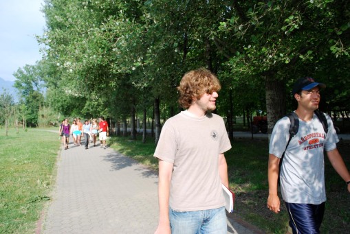 Alex A. and Ben lead the way into the archaeological park.