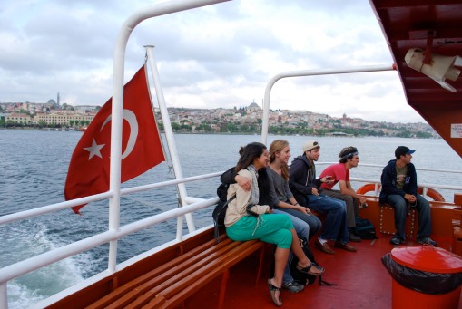 Huddling together on the ferry up the Golden Horn.