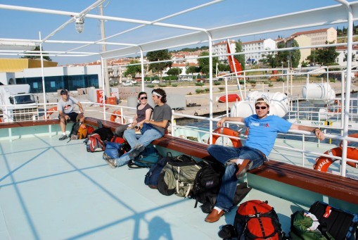 Relaxing on the boat to Lesvos.