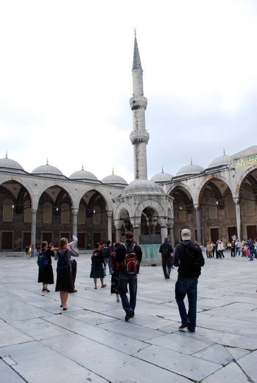 Walking through the court outside of the Blue Mosque.