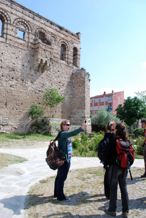 Kait takes a patented "Selfie" by the Theodosian walls.