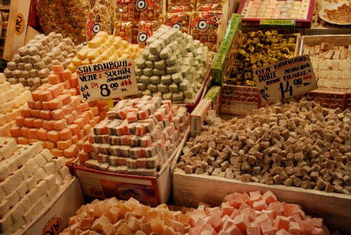 Turkish delight on display in the spice bazaar.