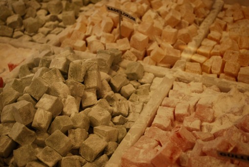 Turkish Delight piled up in a nearby store.